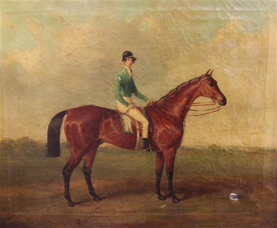 Joseph Maiden (1813-1840) Portrait of a racehorse with jockey up, 25 x 30in.